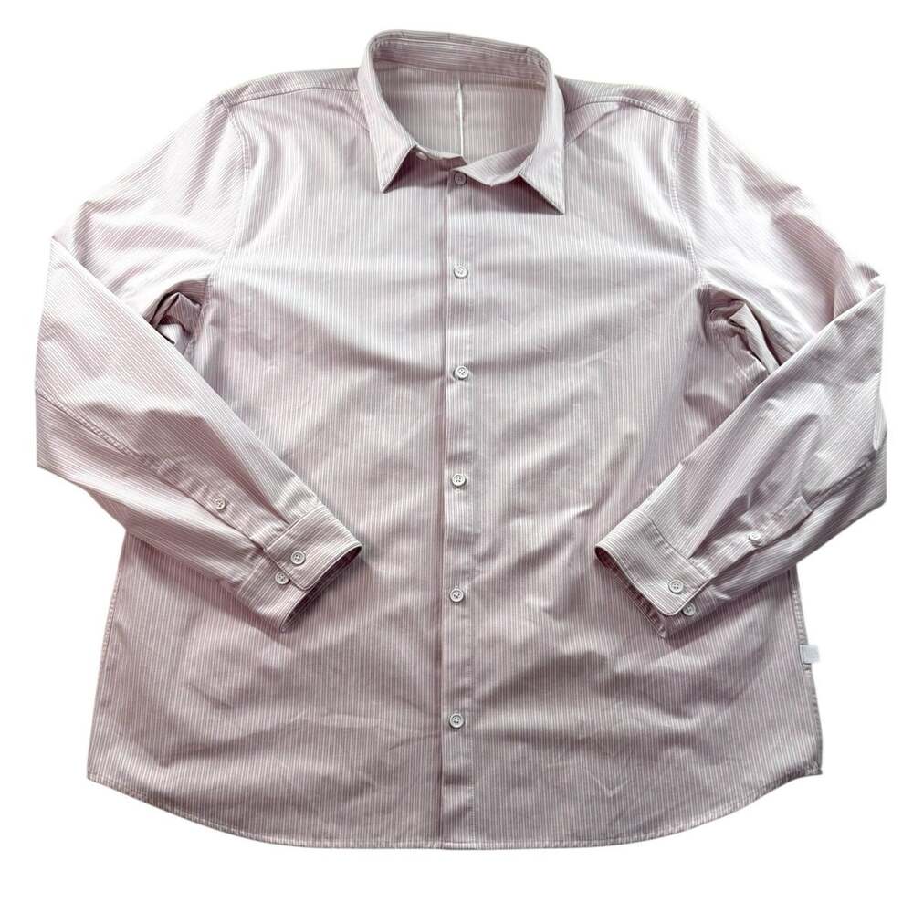 lululemon New Venture Classic Fit Shirt Mens XXL Pink White Striped Button Up